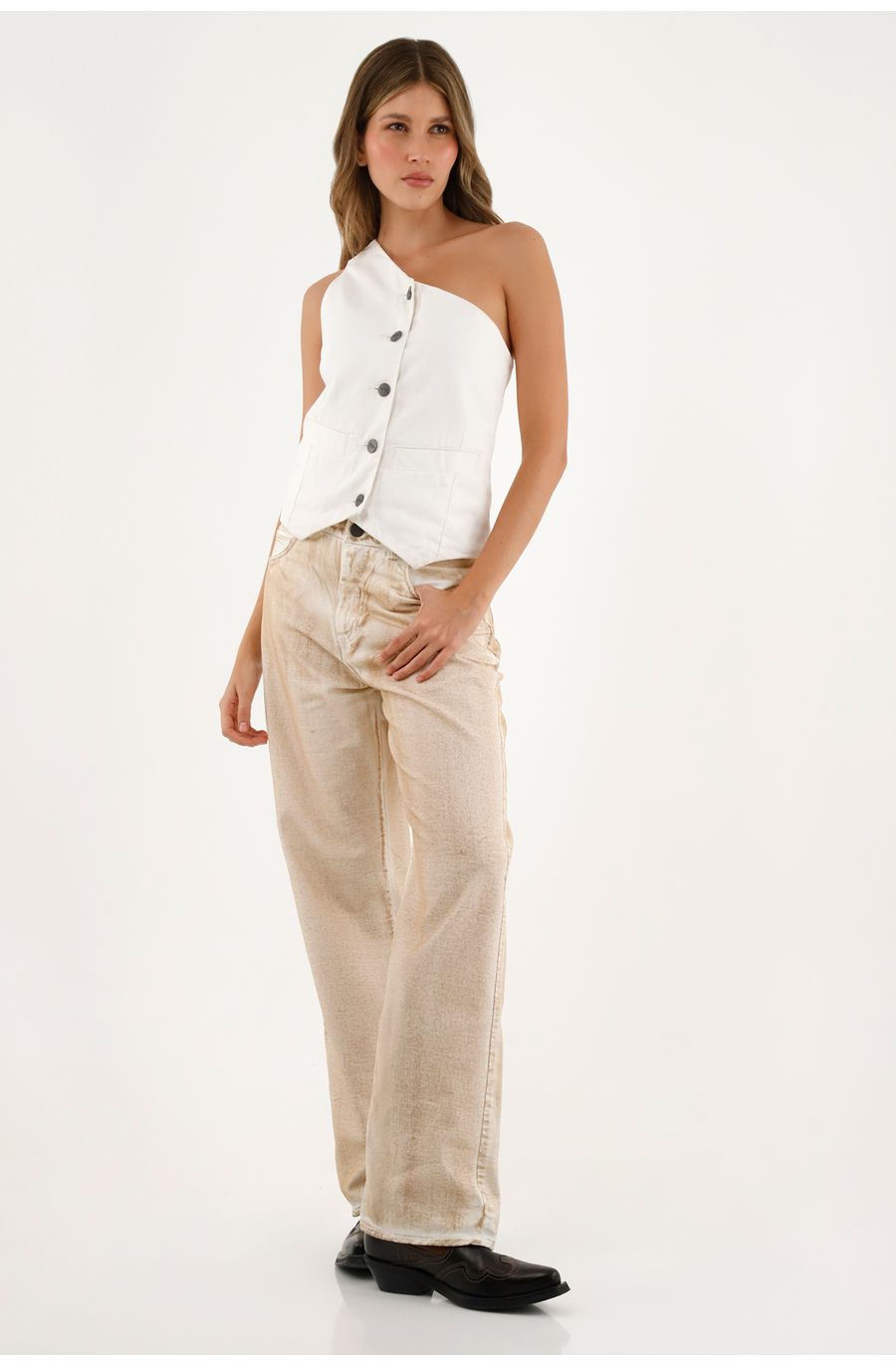 Camisa de un solo hombro crudo para mujer