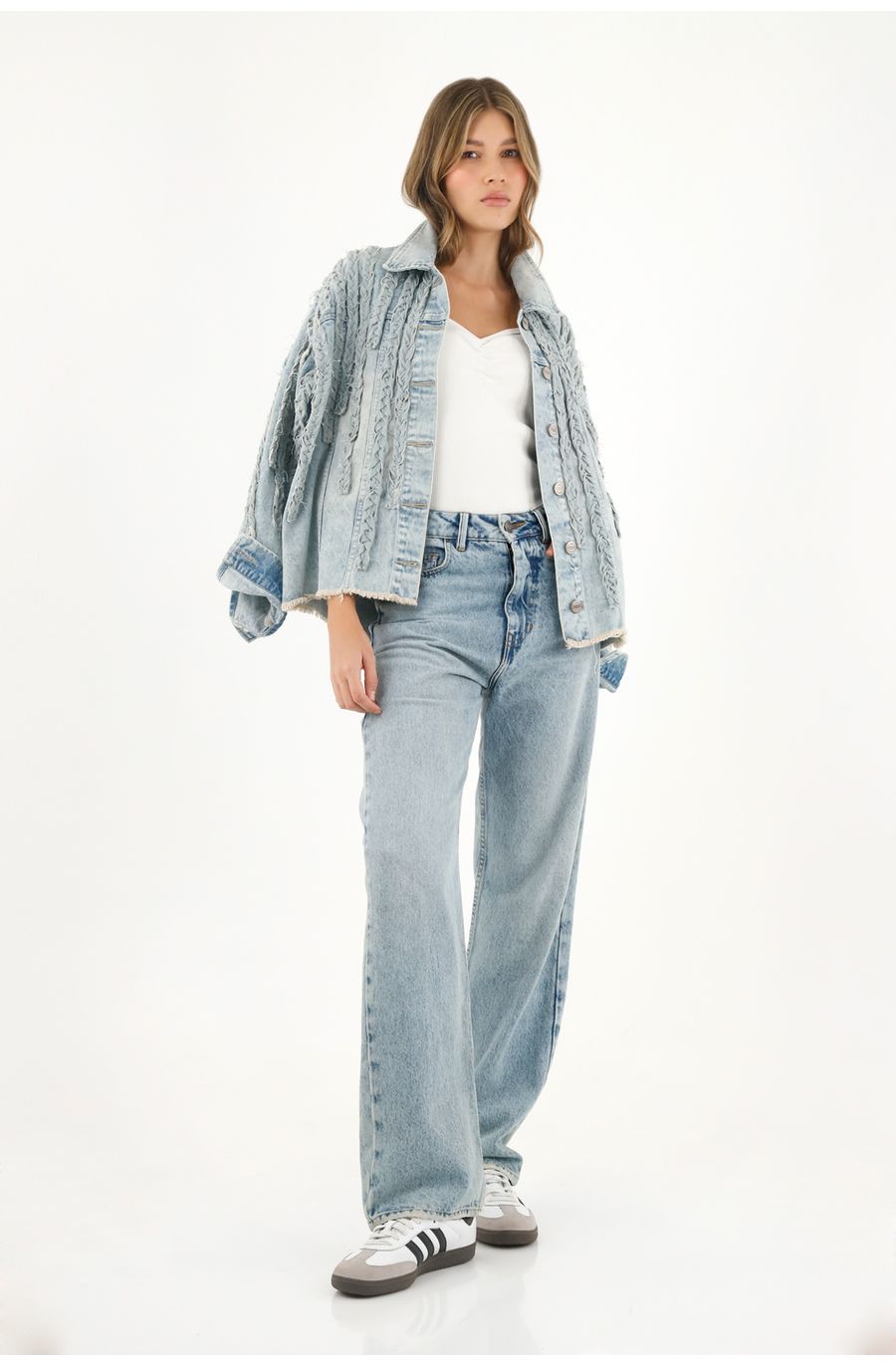 Chaqueta con detalles trenzados azul para mujer