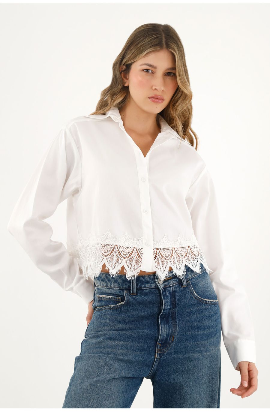 Camisa blanca manga larga para mujer