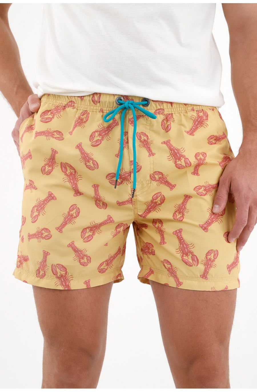 Pantaloneta de baño amarilla estampada para hombre