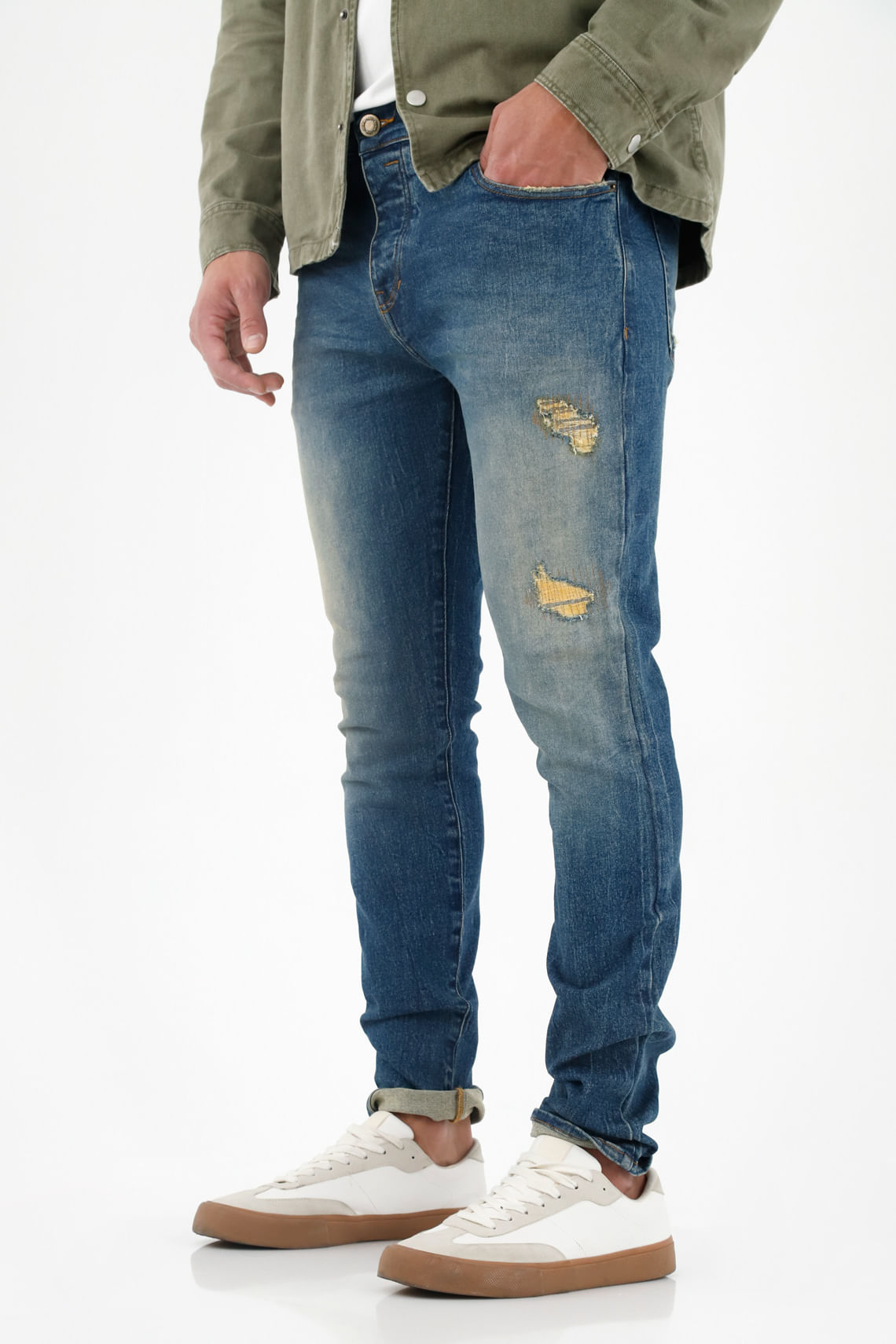 Jean con destroyed azul para hombre
