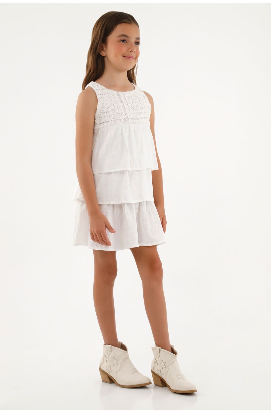 Vestido blanco manga sisa para niña