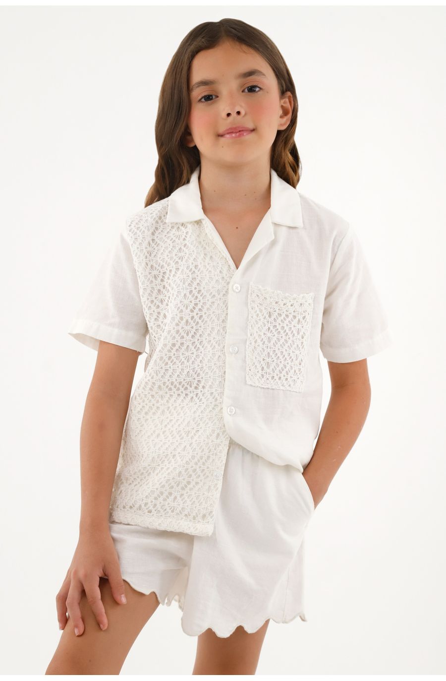 Camisa crudo tipo bowling para niña