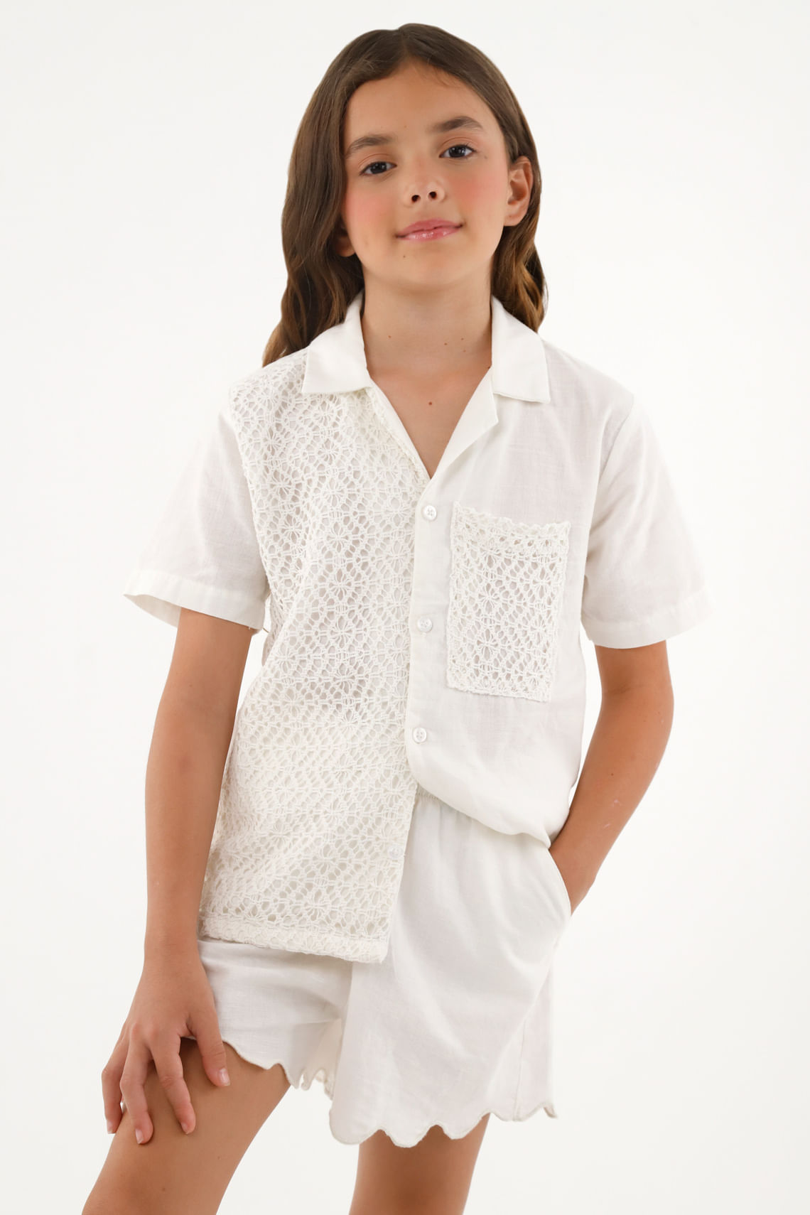 Camisa crudo tipo bowling para niña