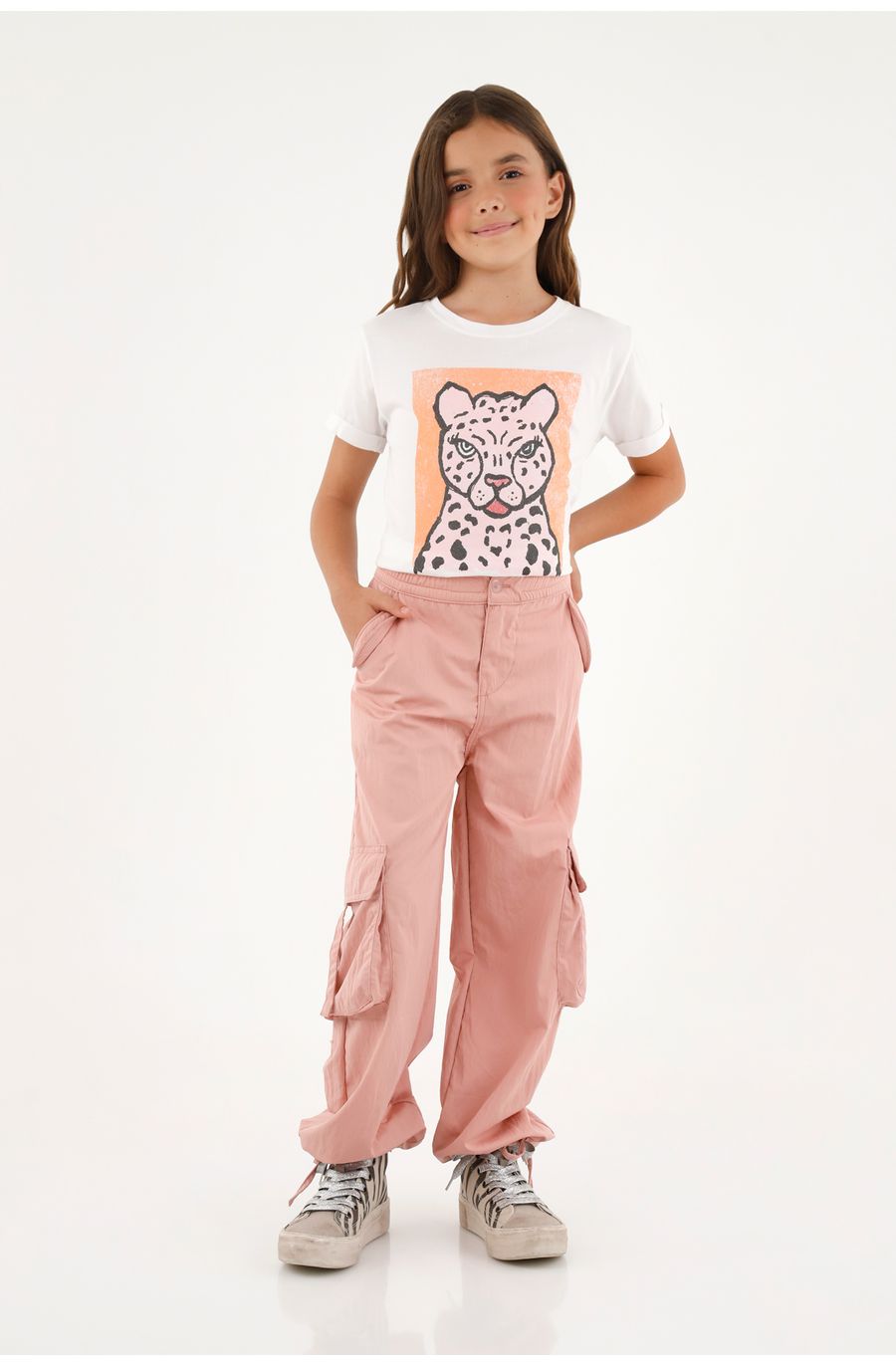 Pantalón parachute naranja para niña