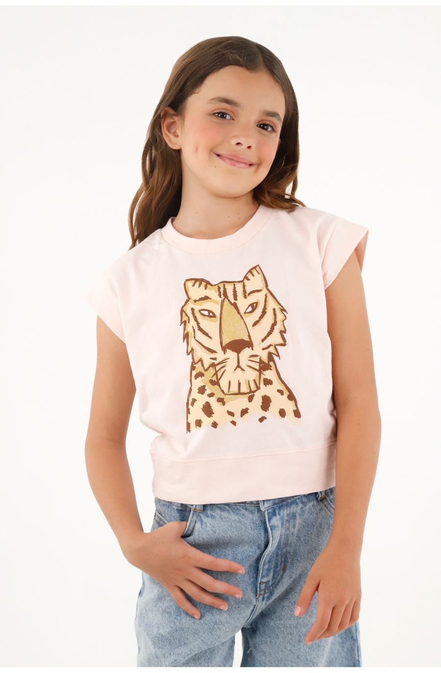 Camiseta manga sisa rosada para niña