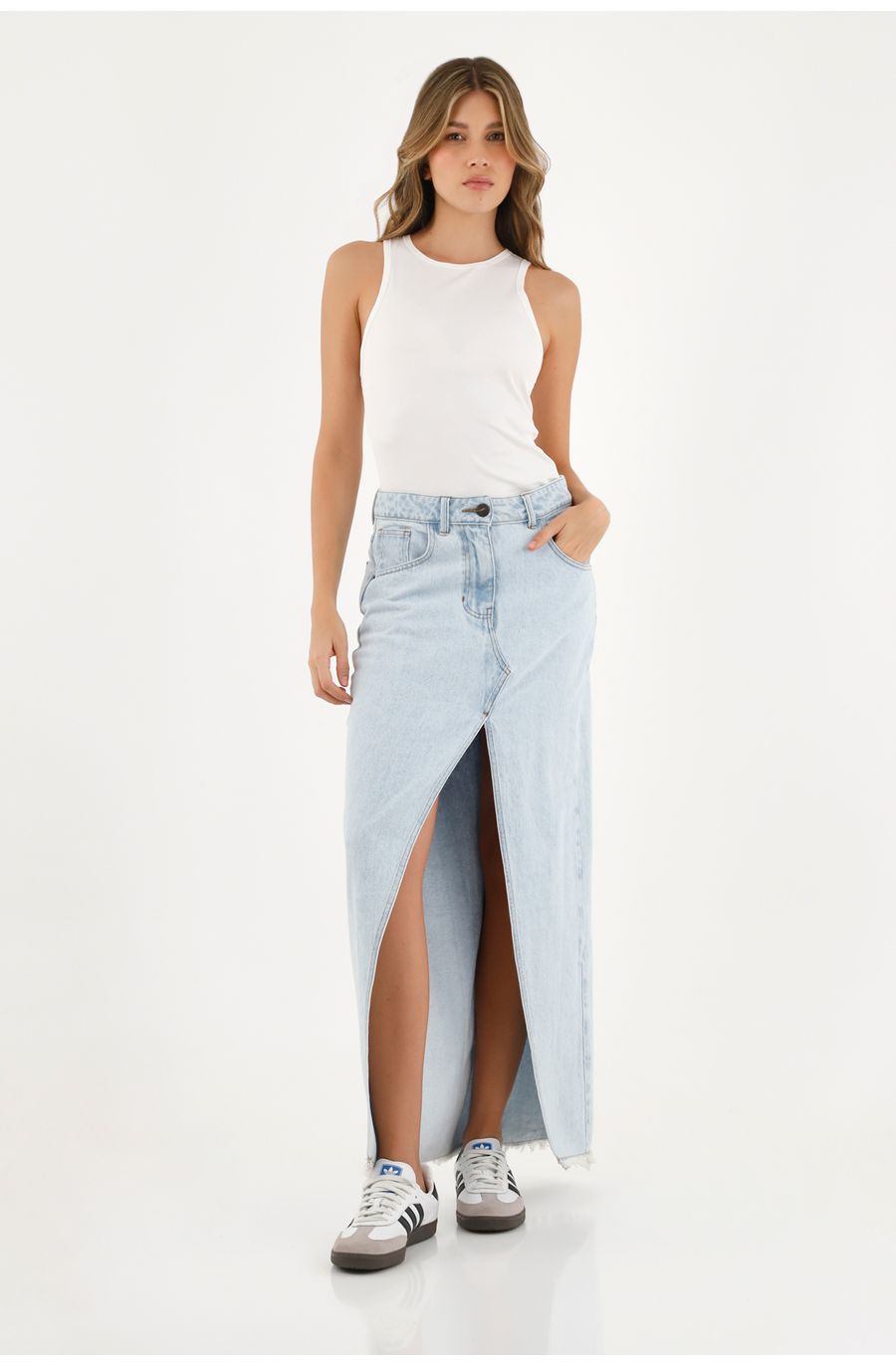 Falda con ruedo desflecado azul para mujer