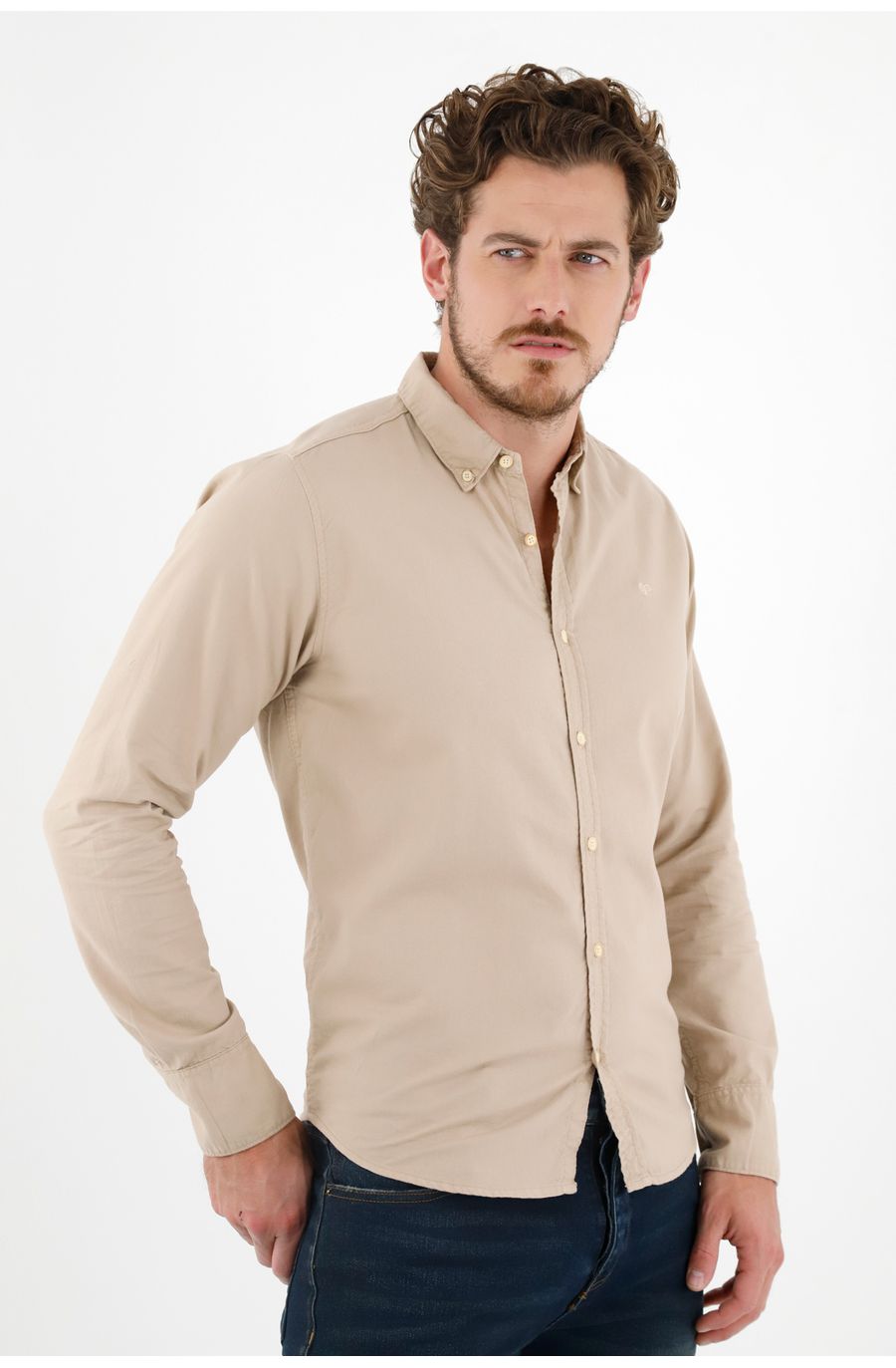 Camisa manga larga café para hombre