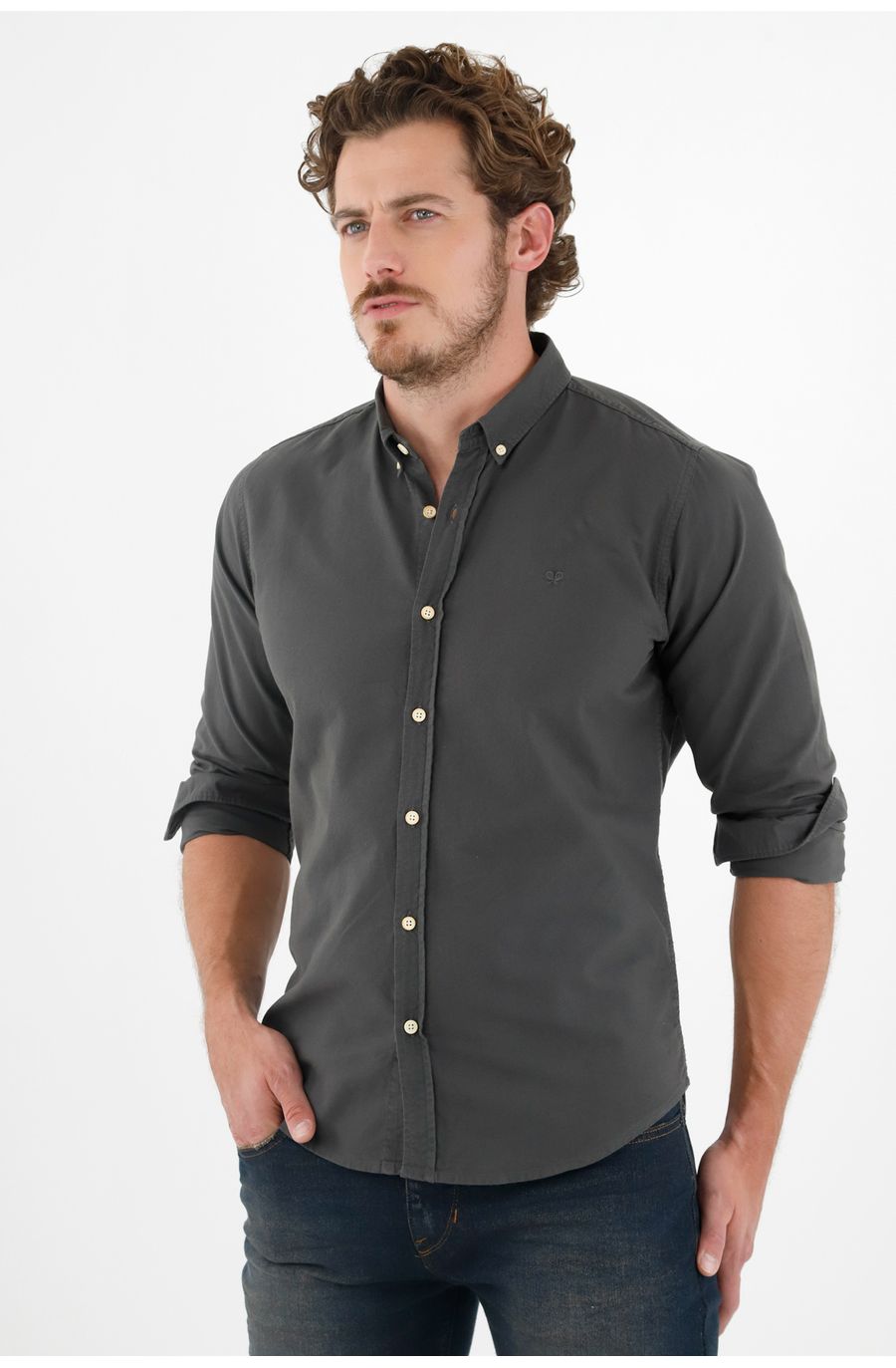 Camisa manga larga gris para hombre
