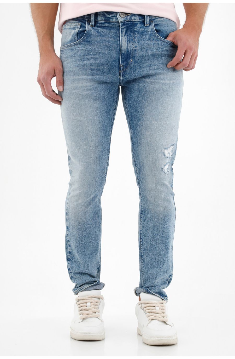 Jean Nudy azul con rotos recosidos para hombre