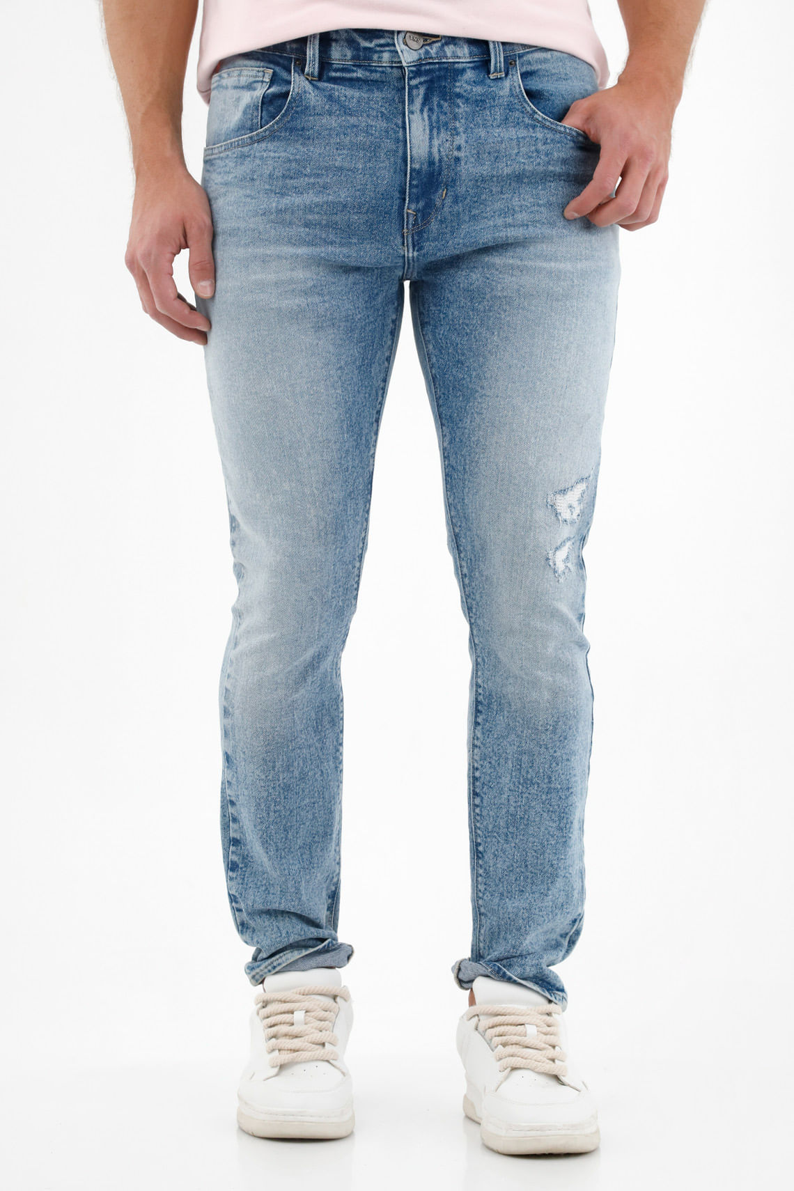 Jean Nudy azul con rotos recosidos para hombre