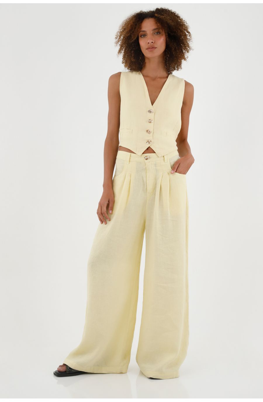 Pantalón en lino amarillo para mujer