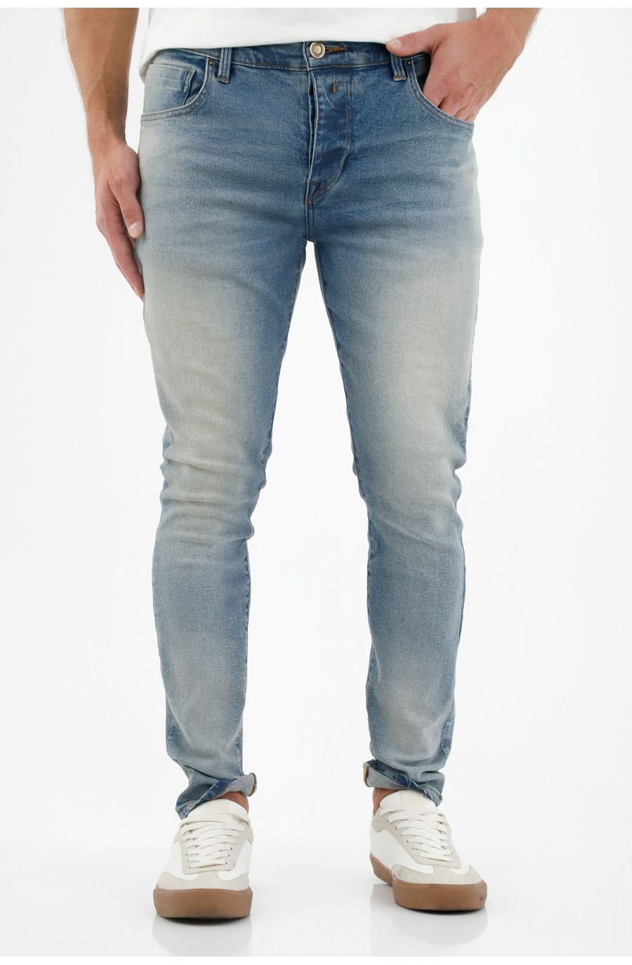 Jean Super Skinny azul con bigotes láser para hombre