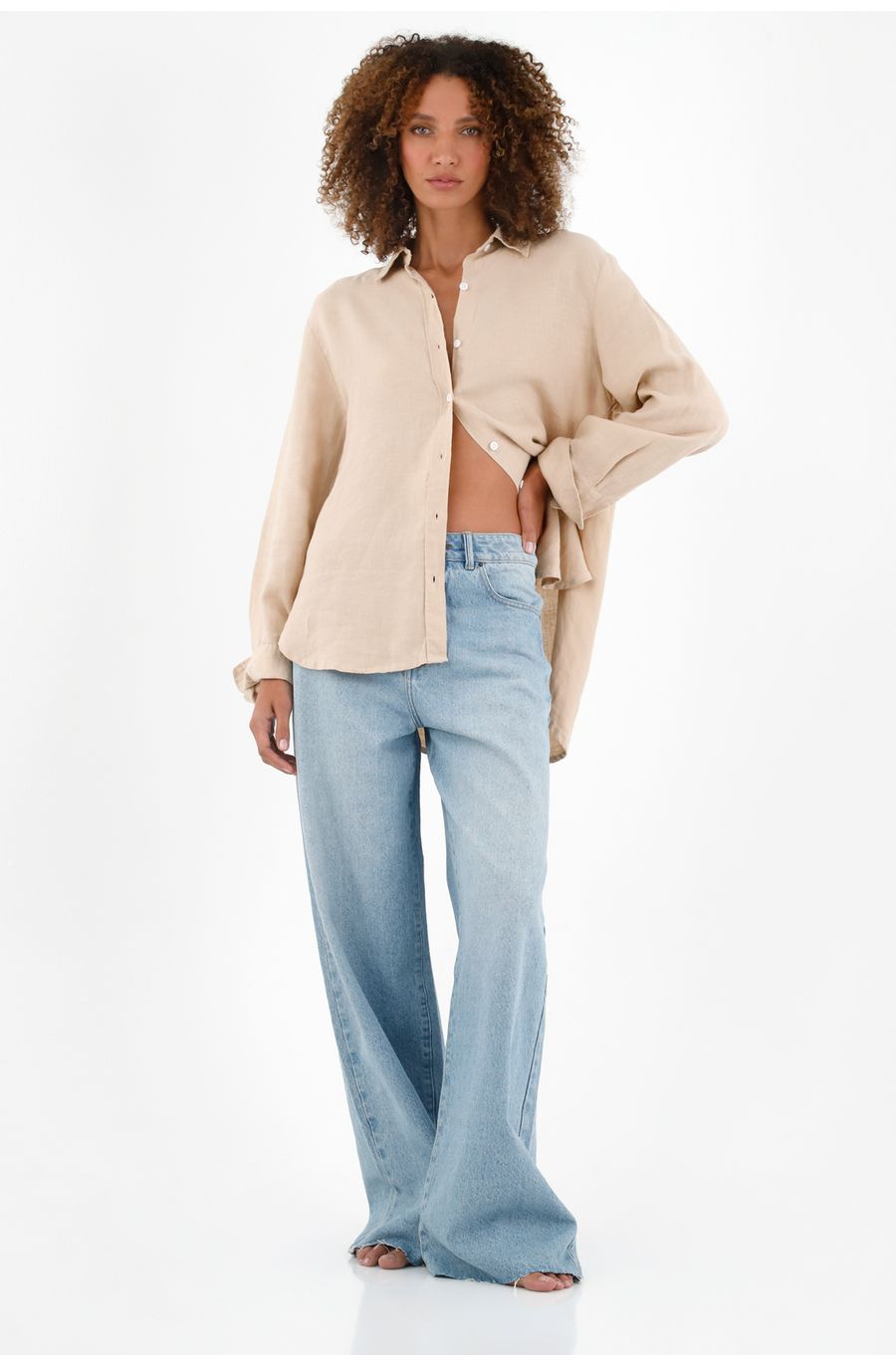 Camisa en lino café para mujer