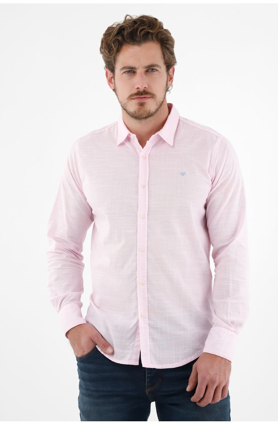 Camisa rosada con diseño a rayas para hombre