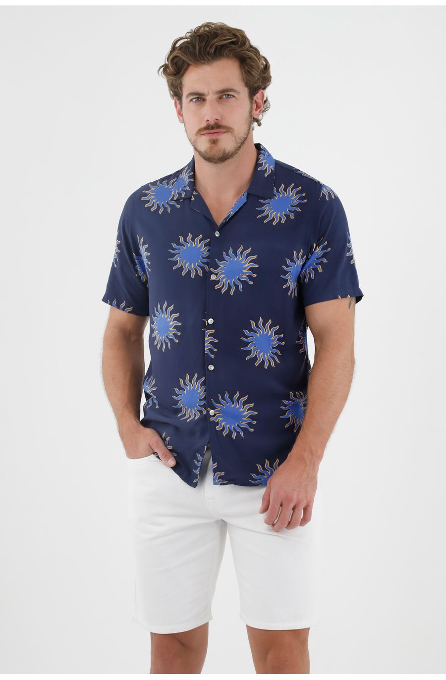 Camisa azul manga corta para hombre