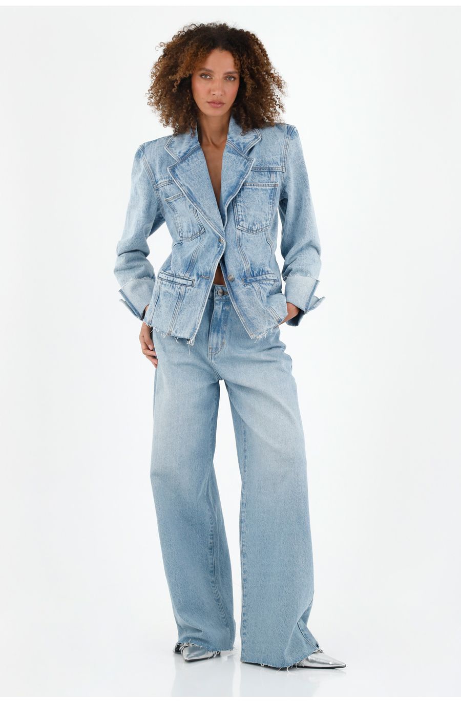 Chaqueta azul tipo blazer para mujer