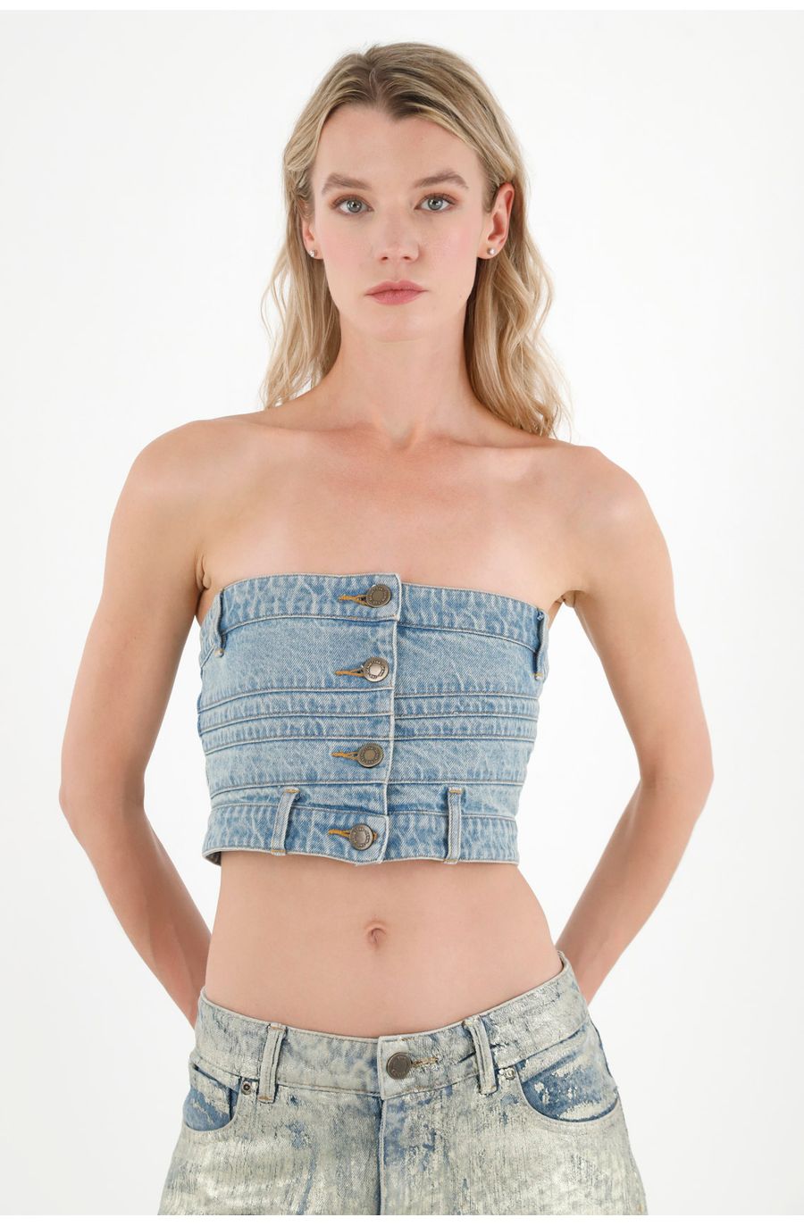 Crop top strapless azul para mujer