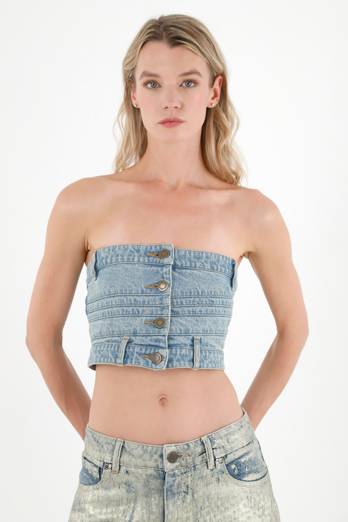 Crop top strapless azul para mujer