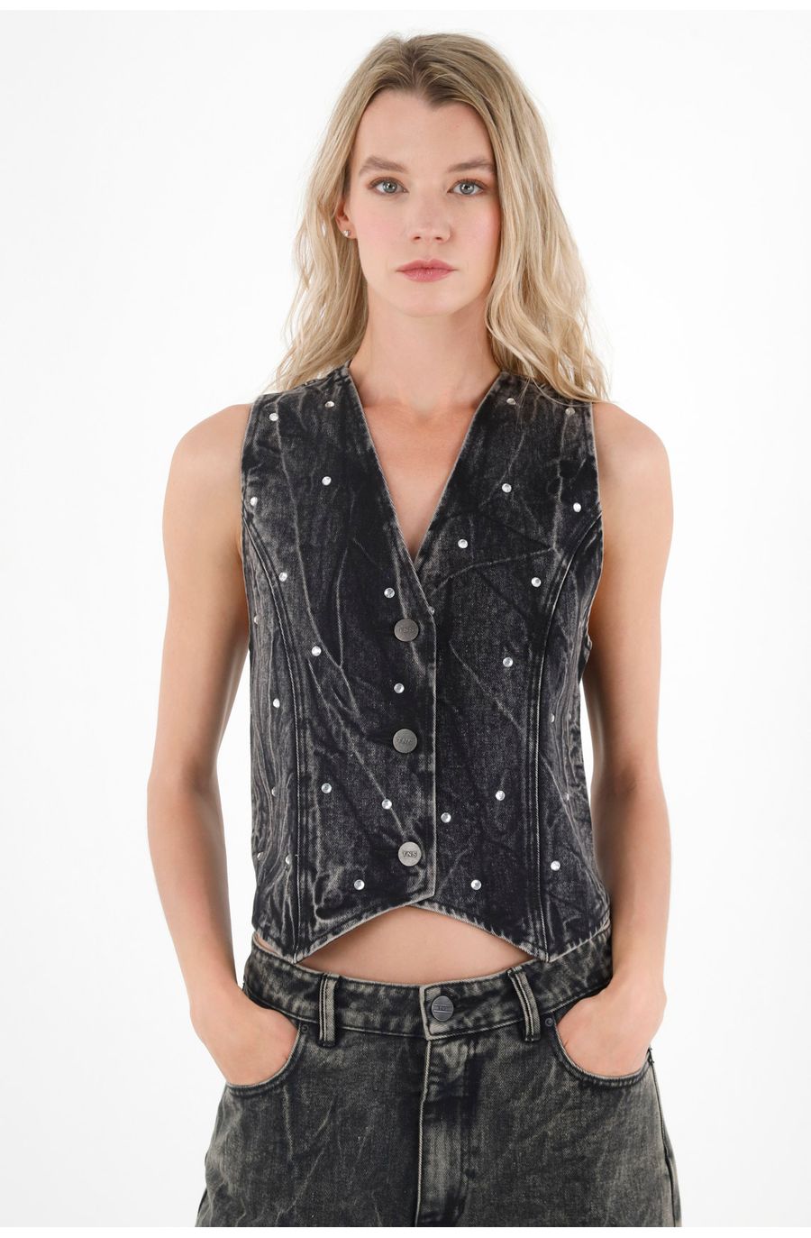 Chaleco negro con mini apliques para mujer