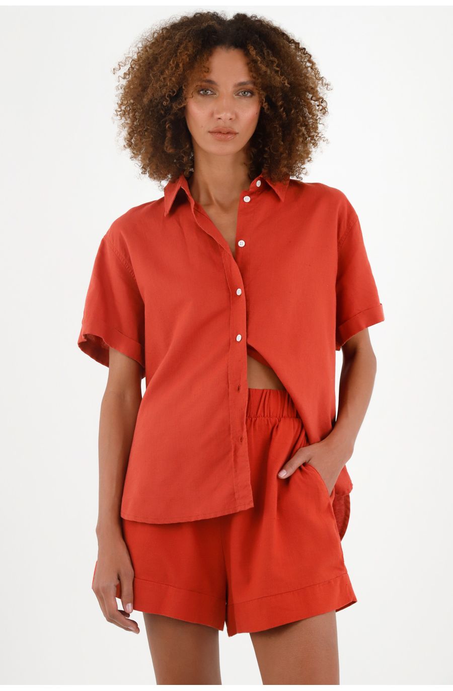 Camisa manga corta de botones para mujer