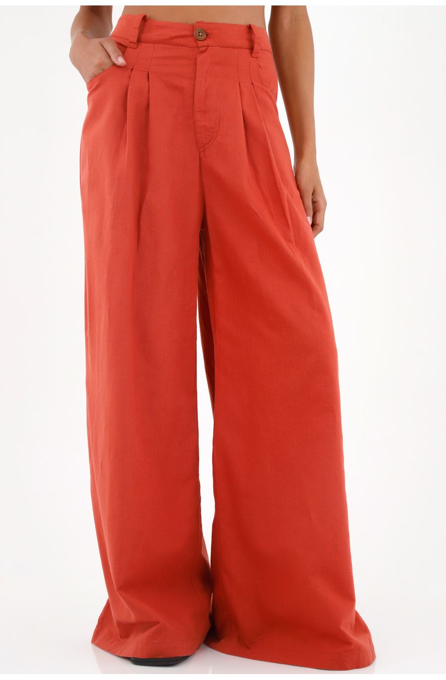 Pantalón en lino rojo para mujer