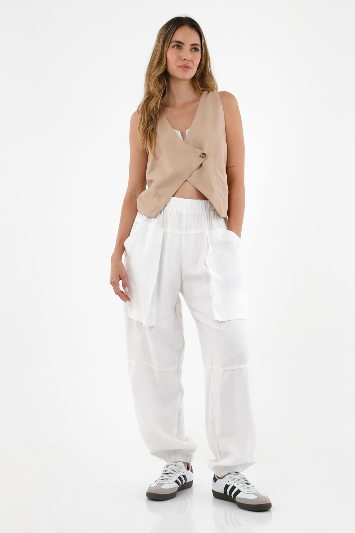 Pantalón tipo Jogger blanco para mujer