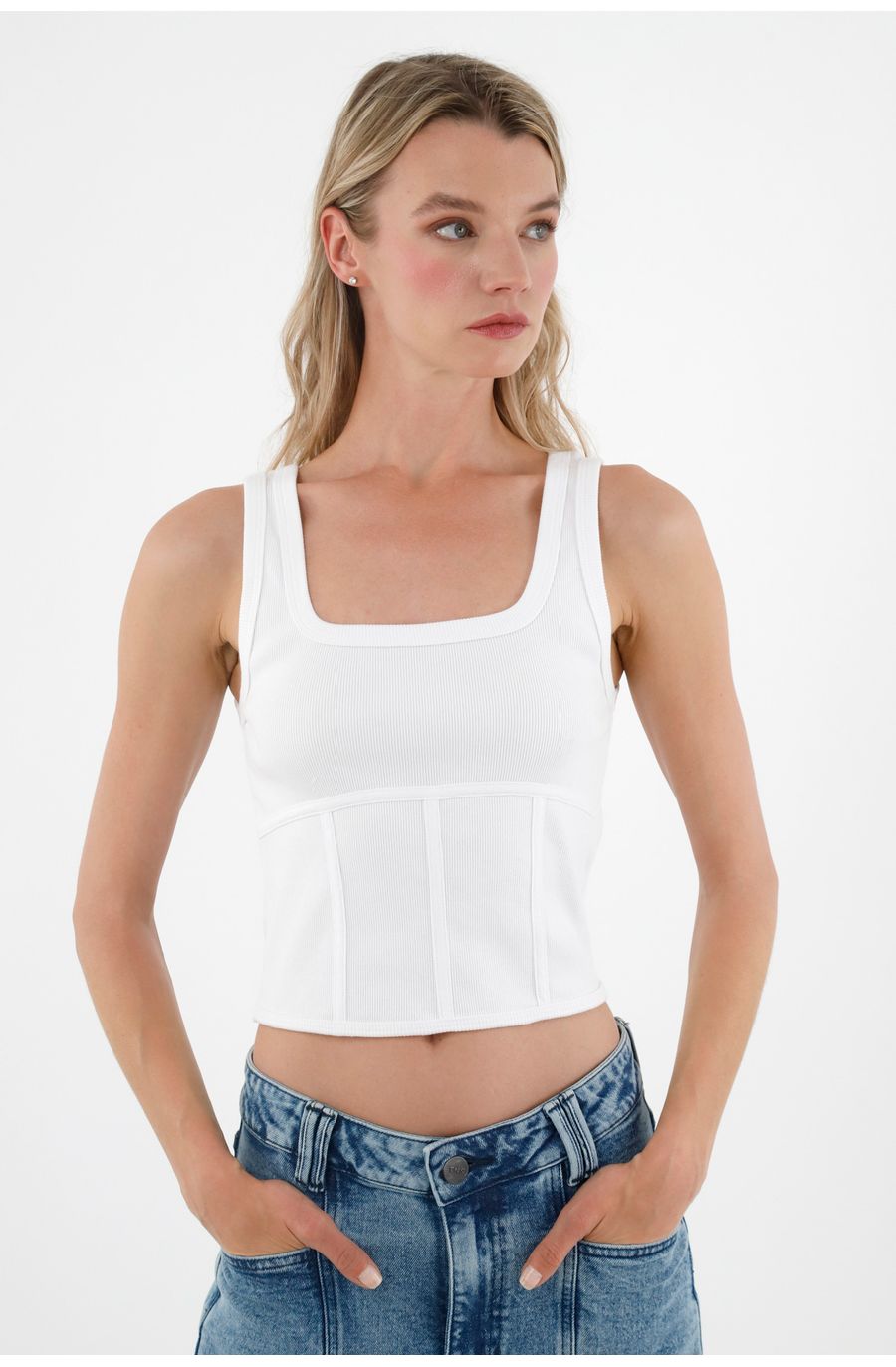 Camiseta manga sisa blanca para mujer