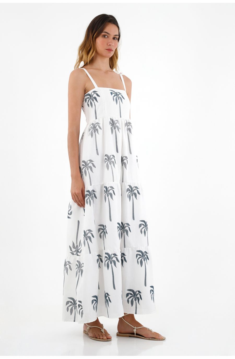 Vestido crudo con estampado de palmeras para mujer