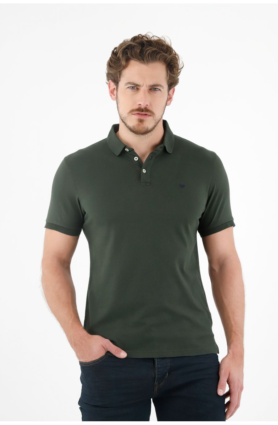 Polo verde Lycra-Algodón para hombre