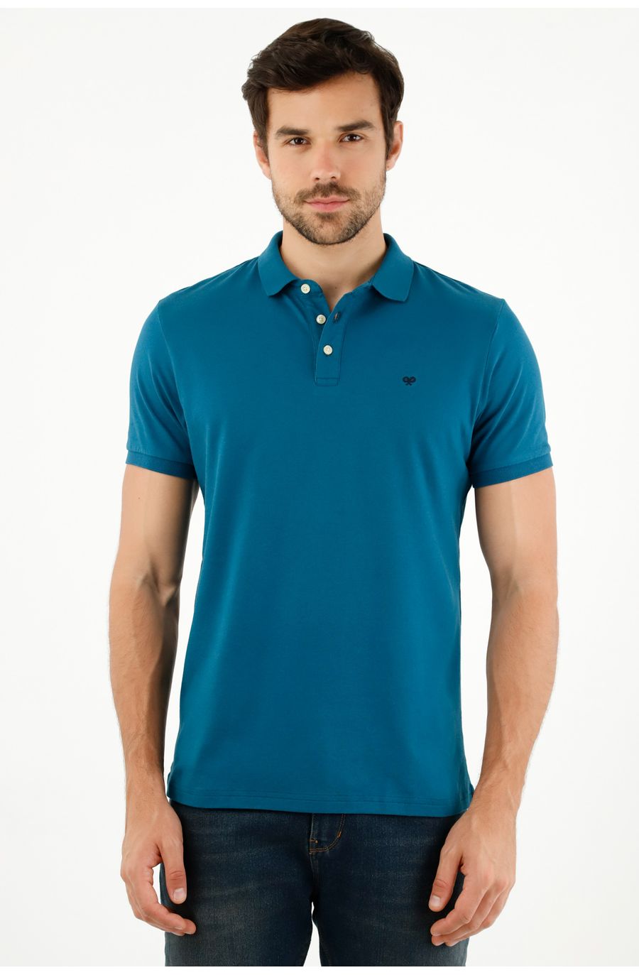 Polo azul Lycra-Algodón para hombre
