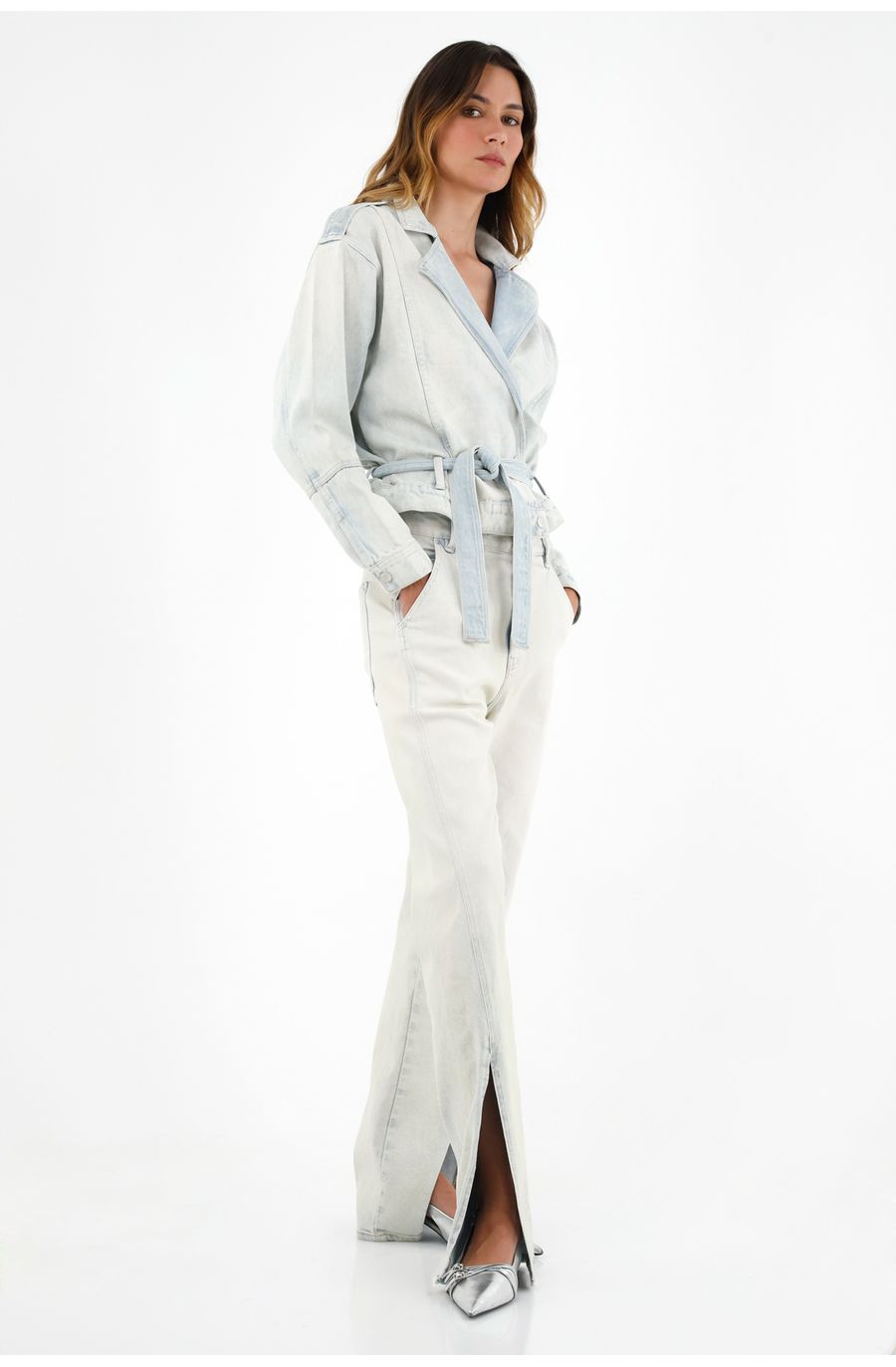 Chaqueta tipo biker azul para mujer