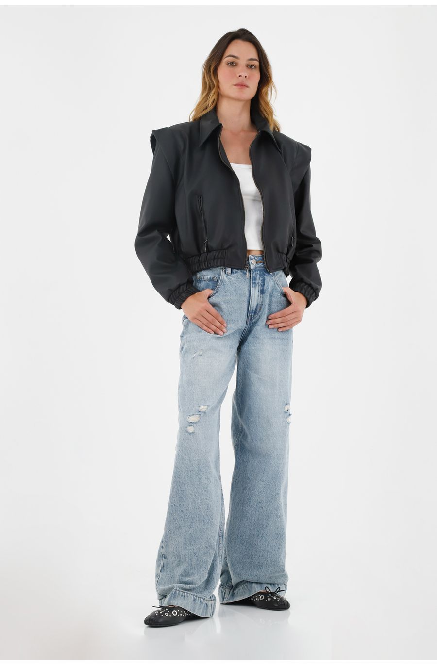 Chaqueta bomber jacket negra para mujer