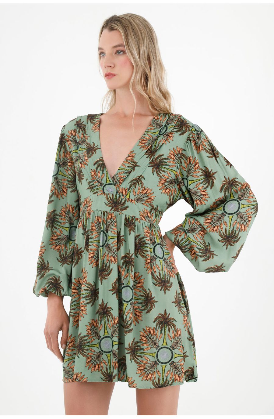 Vestido corto con escote en V para mujer