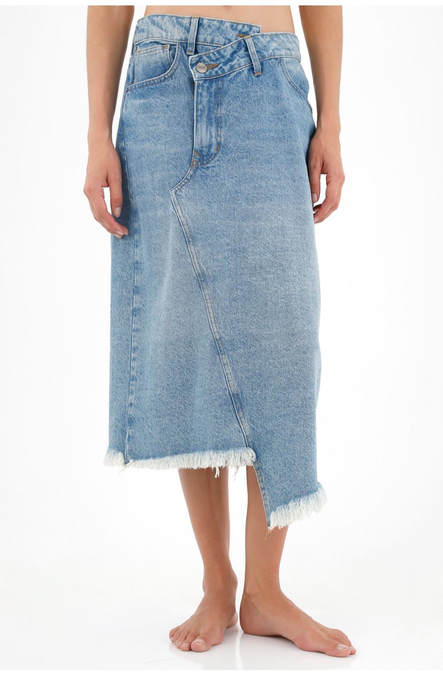 Falda midi azul para mujer