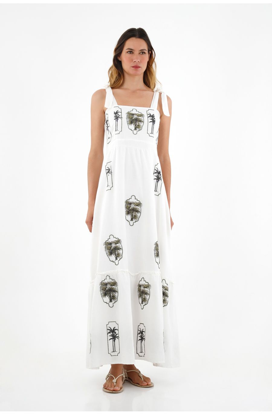 Vestido crudo con ajuste en tiras para mujer