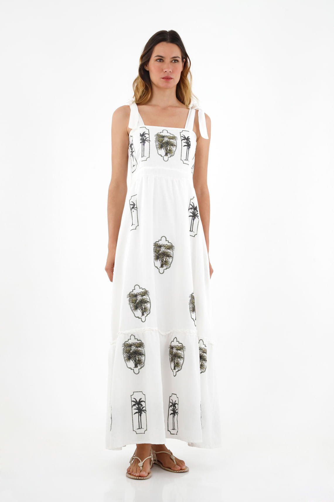 Vestido crudo con ajuste en tiras para mujer