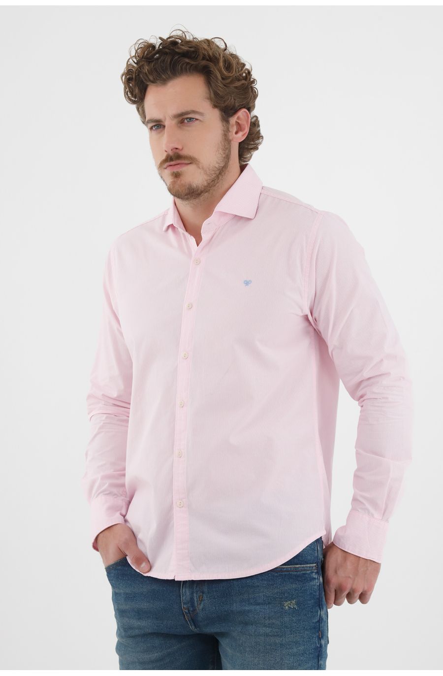 Camisa manga larga rosada para hombre