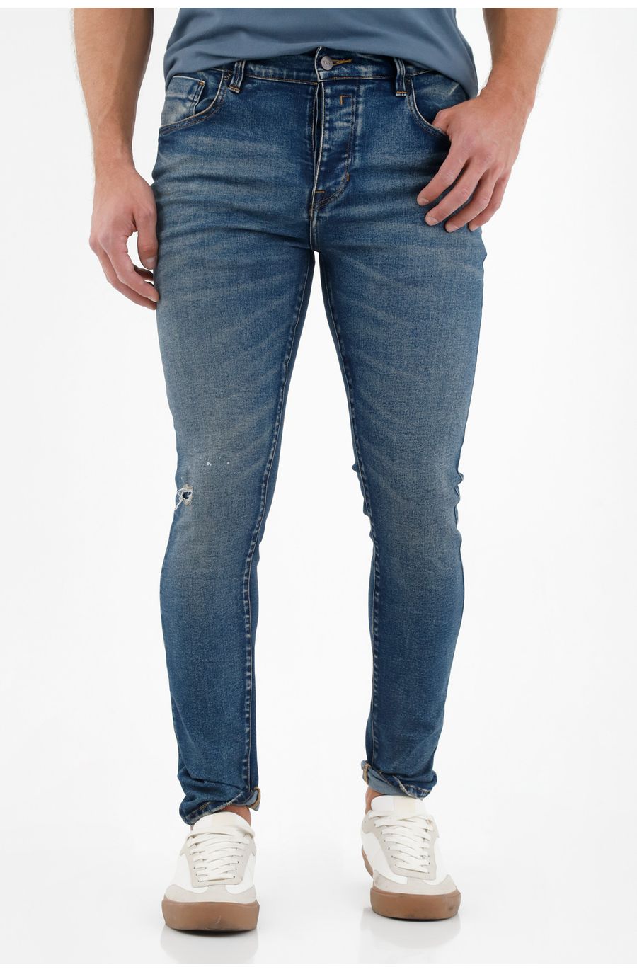 Jean Super Skinny azul con rotos para hombre