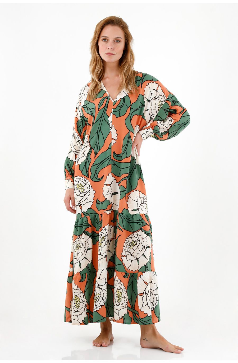 Vestido manga larga estampado para mujer
