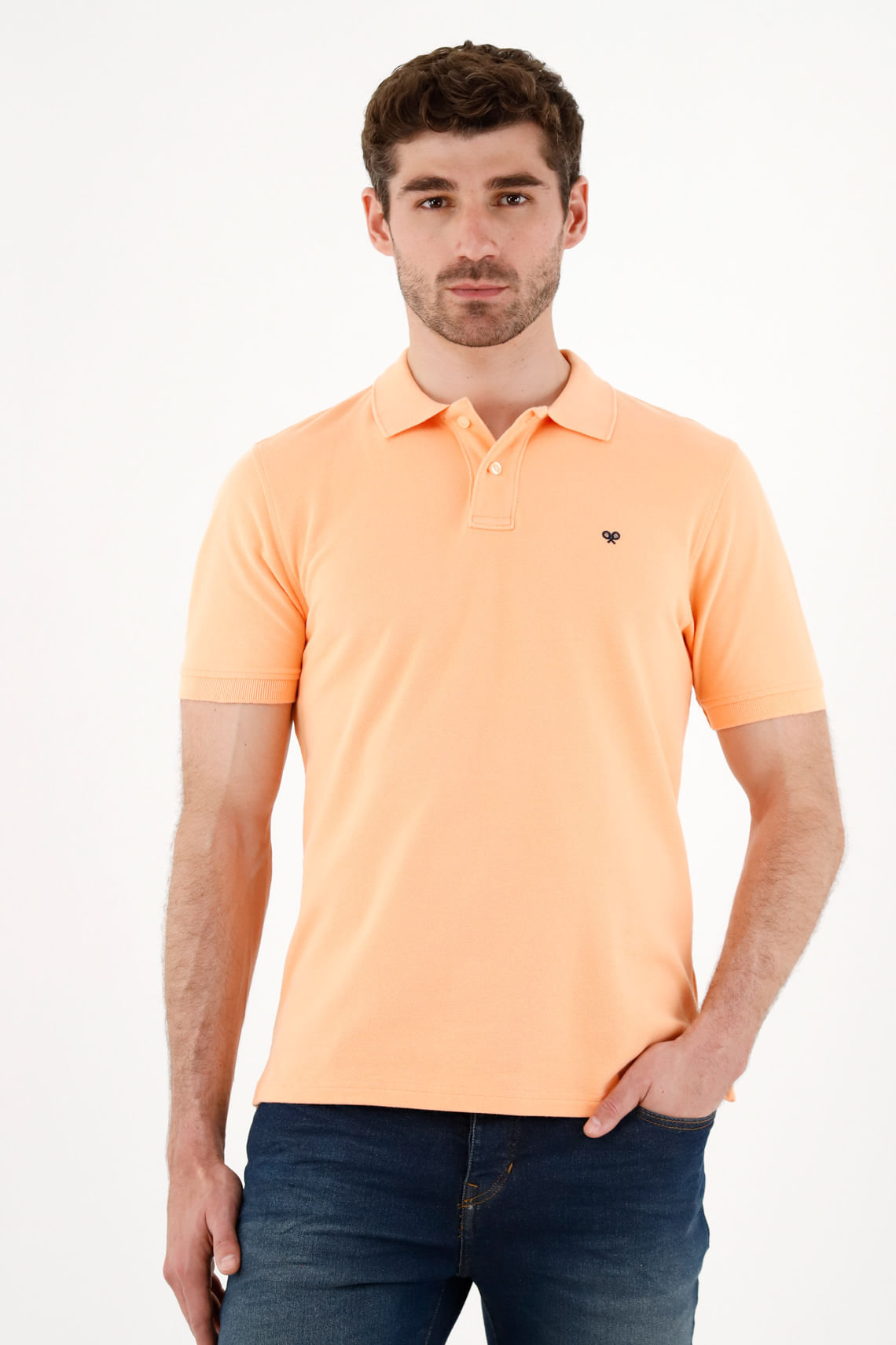 Polo naranja con raqueta multicolor con textura suave para hombre
