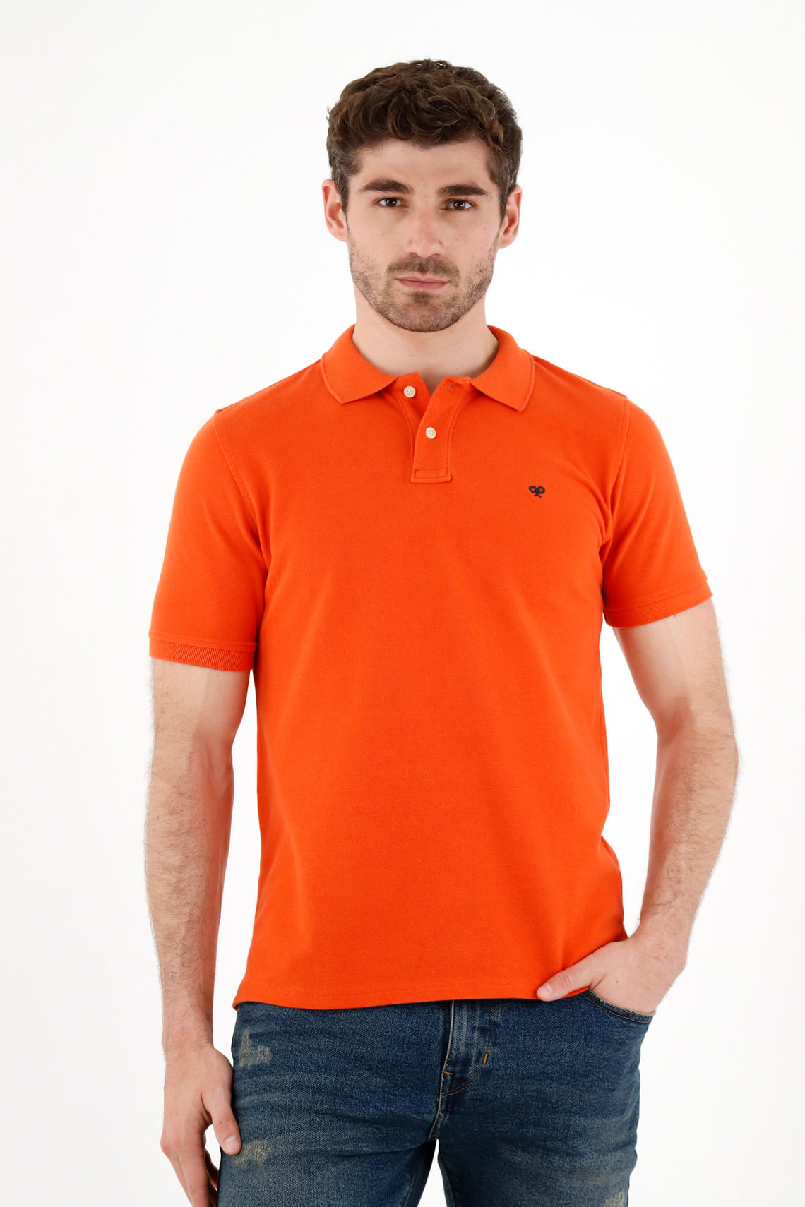 Polo naranja con raqueta multicolor con detalle frontal para hombre