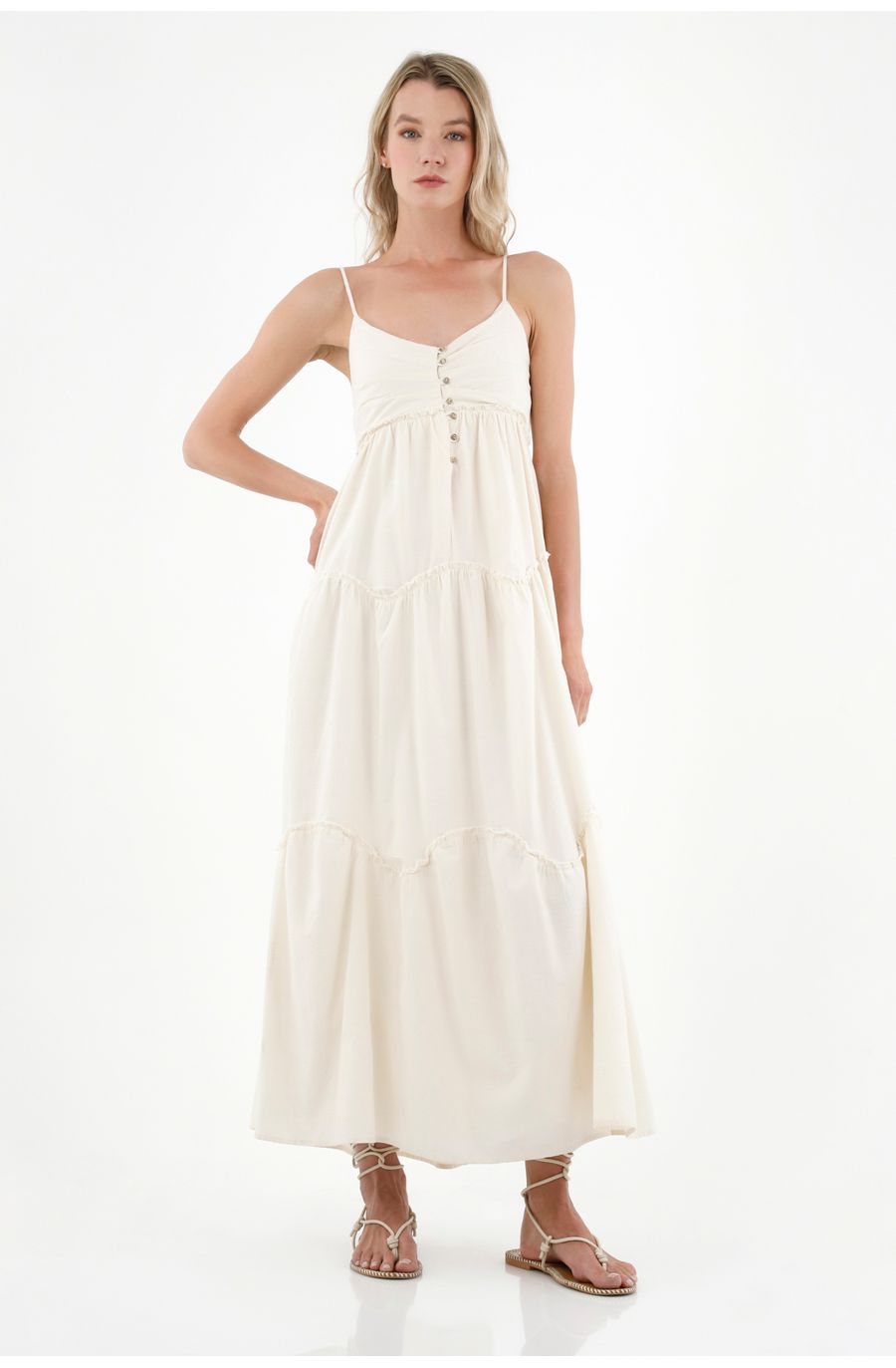 Vestido de tiras crudo para mujer