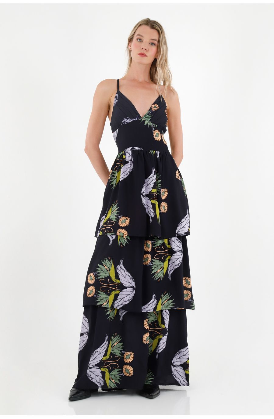 Vestido con escote en V estampado para mujer