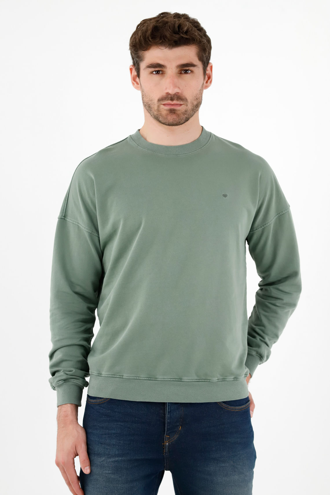 Buzo verde cuello rendodo para hombre