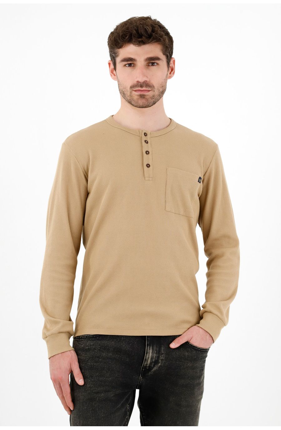 Buzo café con bolsillo de parche para hombre