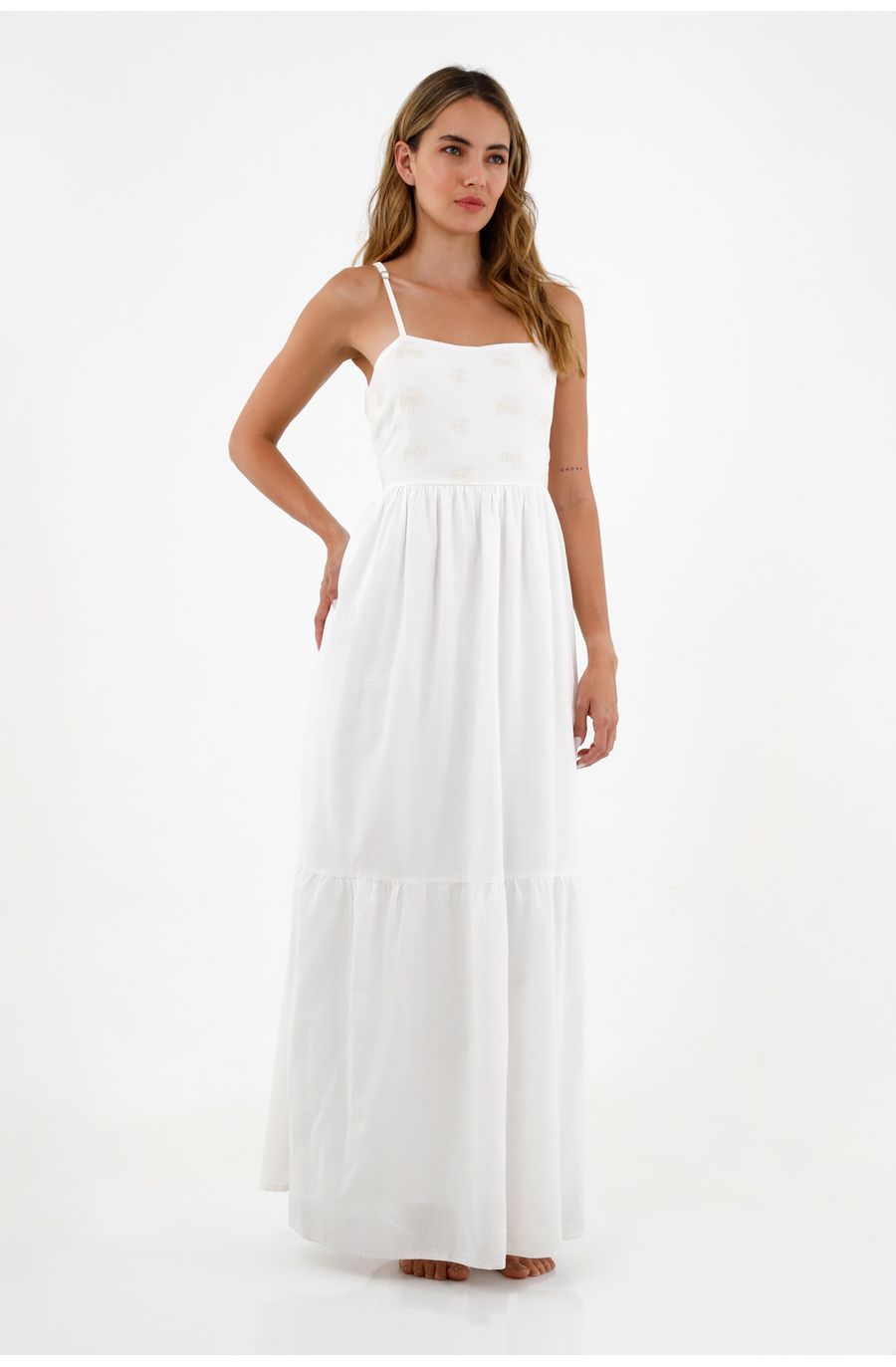 Vestido largo crudo para mujer