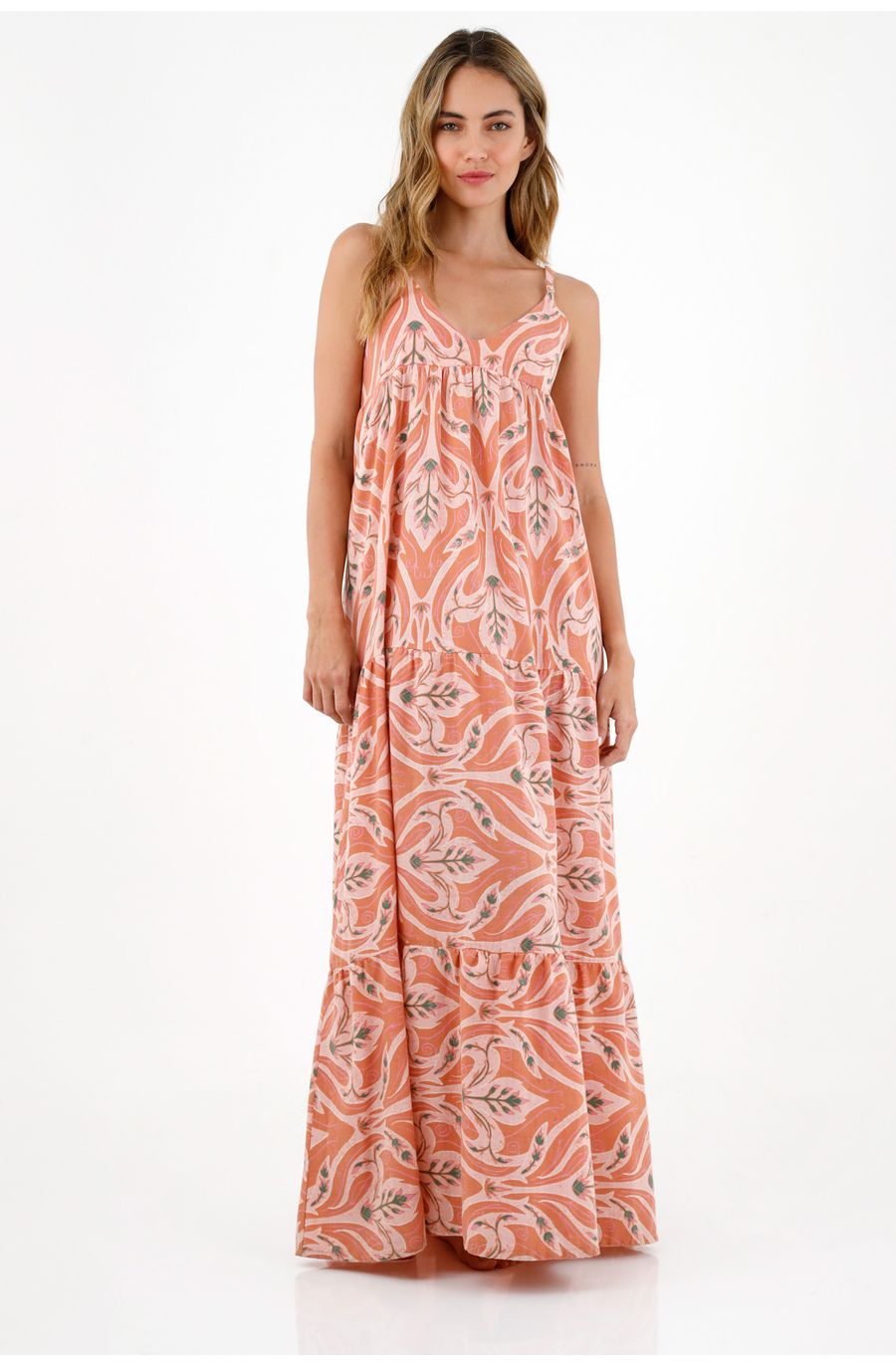 Vestido rosado con escote en V para mujer