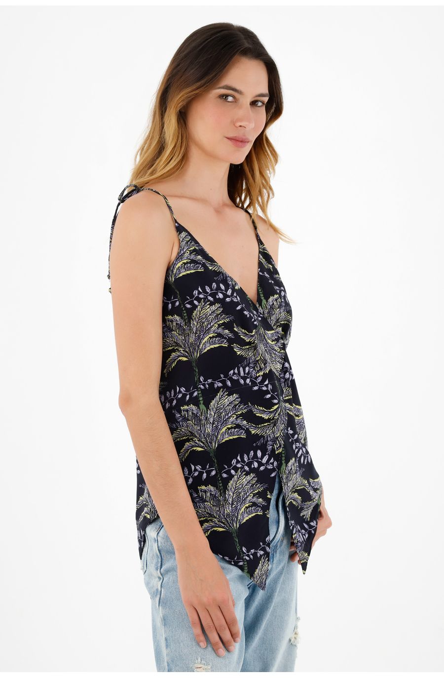 Camisa negra de tiras para mujer