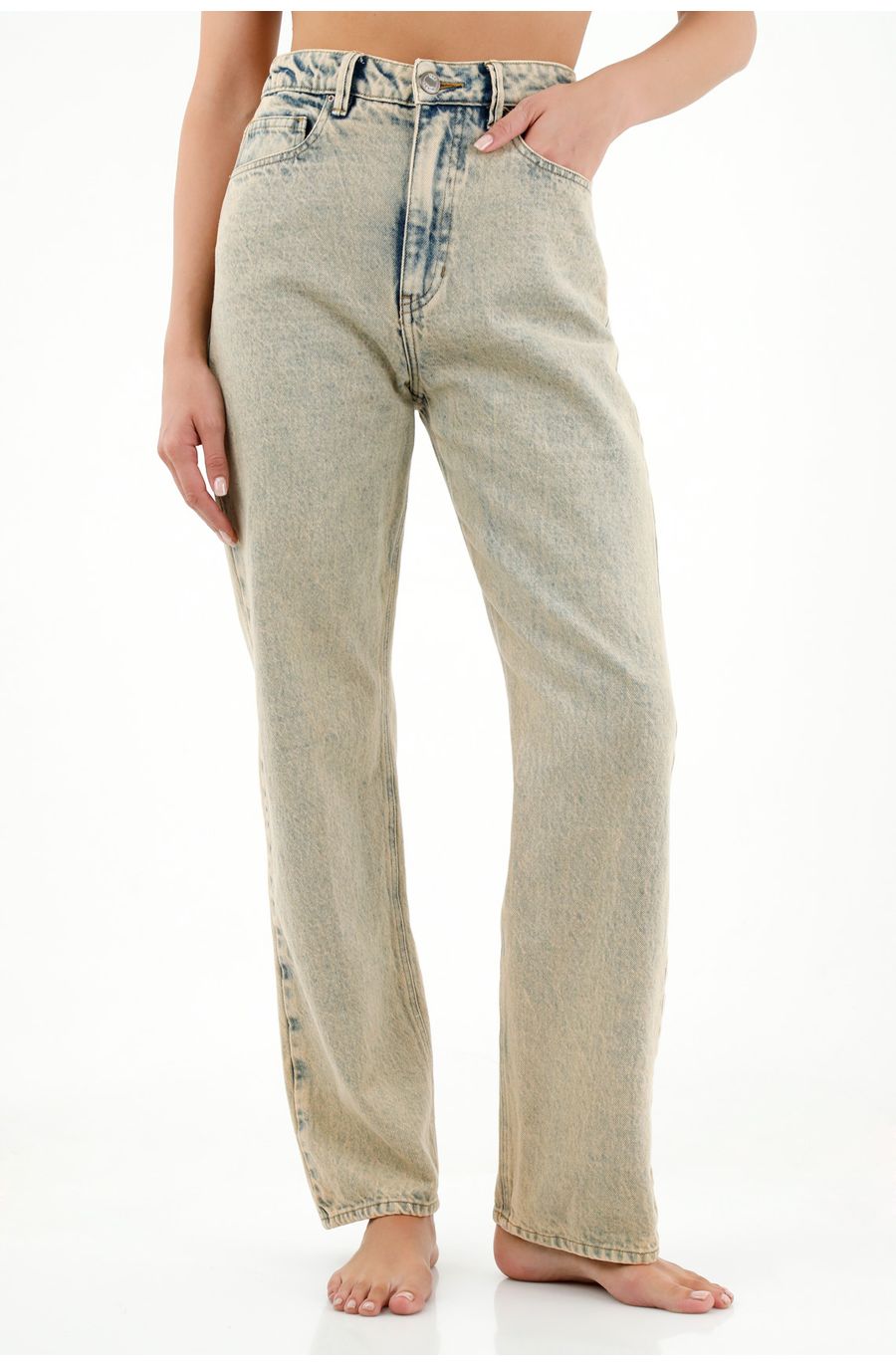 Jean azul de tiro alto para mujer